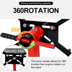 Engine Stand 1000 lbs (1/2 Ton) Capacity, 360 Degree Rotating Engine Run Stand with 4-Casters, Heavy Duty Motorcycle Engine Stand with Foldable Frame for Auto Repair, Vehicle Maintenance, Red