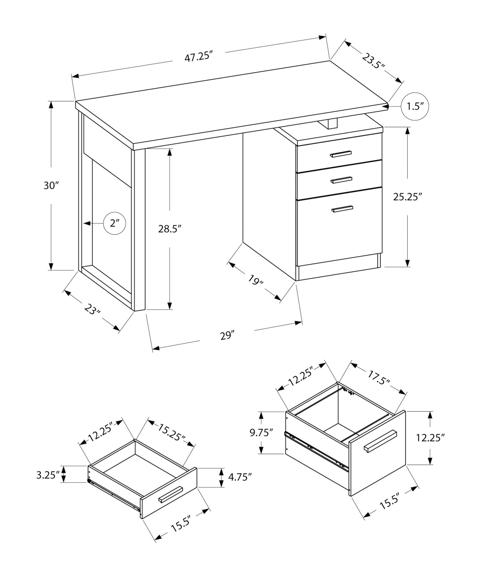 Computer Desk, Home Office, Laptop, Left, Right Set-up, Storage Drawers, 48"l, Work, White Laminate, Contemporary, Modern
