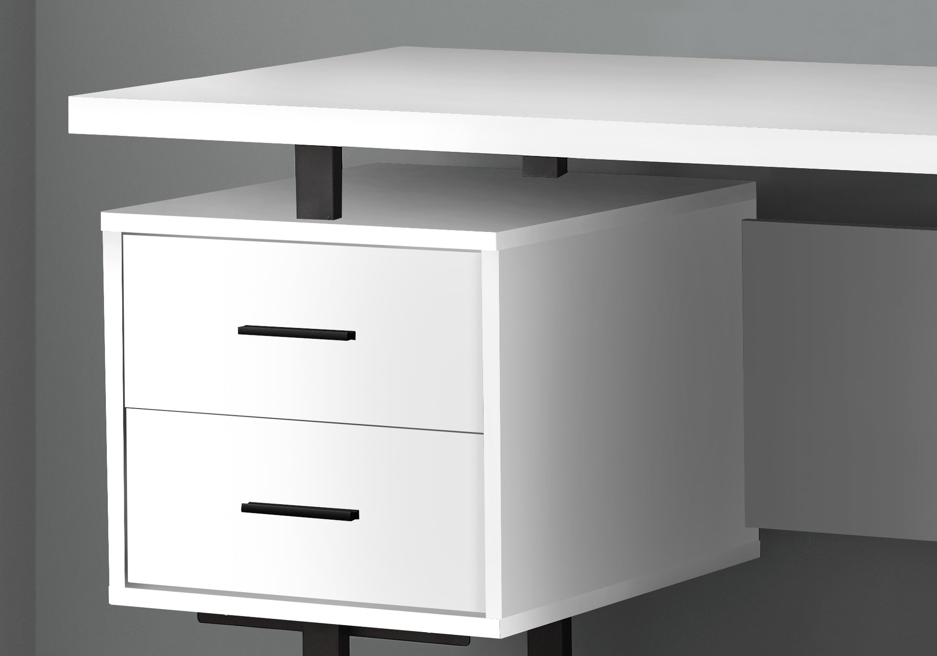 Computer Desk, Home Office, Laptop, Left, Right Set-up, Storage Drawers, 60"l, Work, White Laminate, Black Metal, Contemporary, Modern