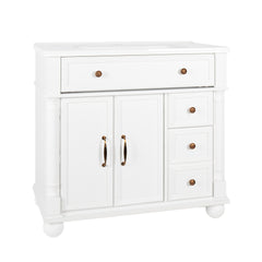 35.6" Mid-Century Bathroom Vanity Sink with Roman Column Base, Farmhouse Freestanding Bathroom Vanity Sink with Storage, High-end Restroom Vanity Cabinet with Metal Handles & Solid Wood Frame, White