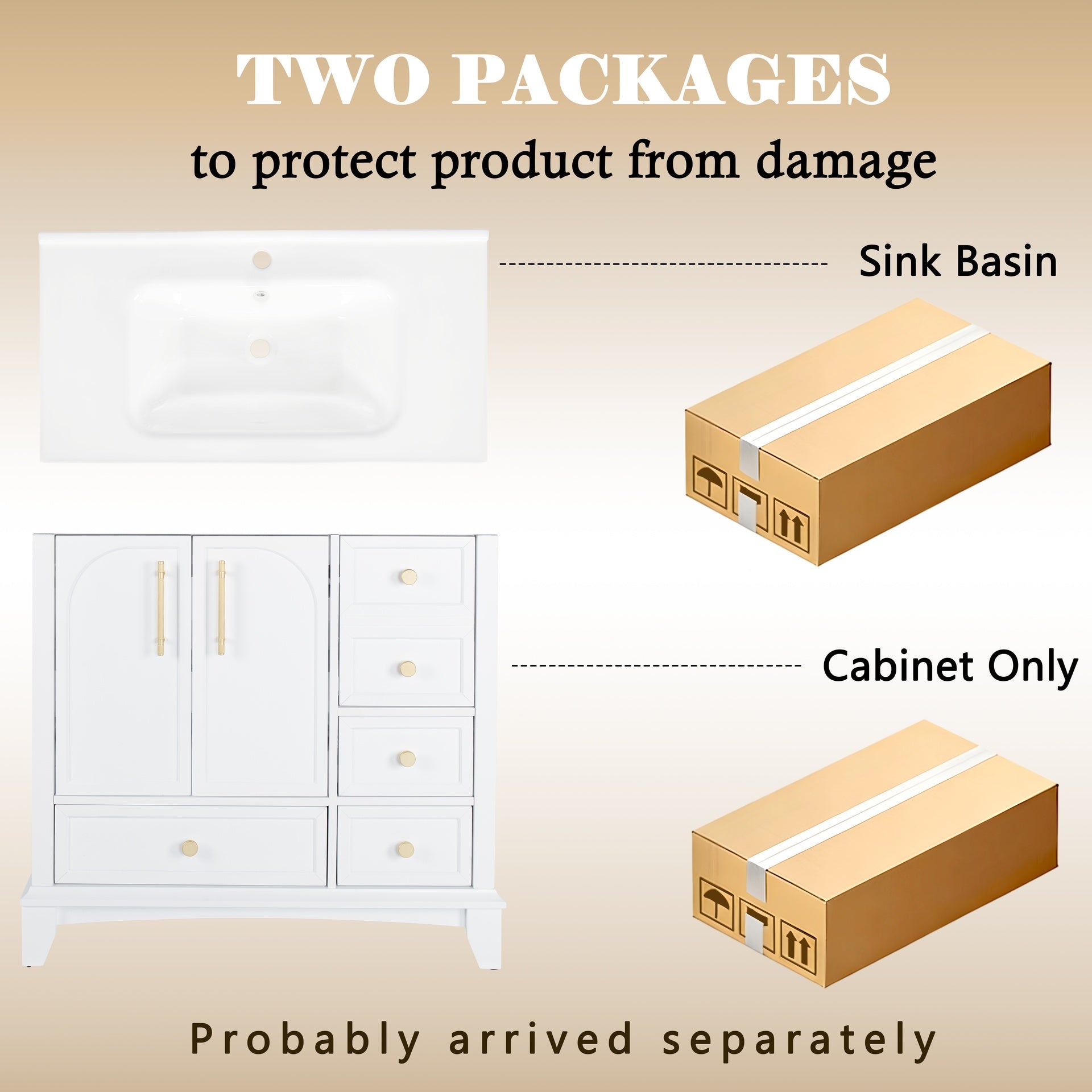 35.6" Modern Bathroom Vanity Sink Combo with Painted Surface, Mid-Century Freestanding Freestanding Bathroom Vanity Sink with Storage, High-end Restroom Vanity Cabinet with Drawers & Metal Handles