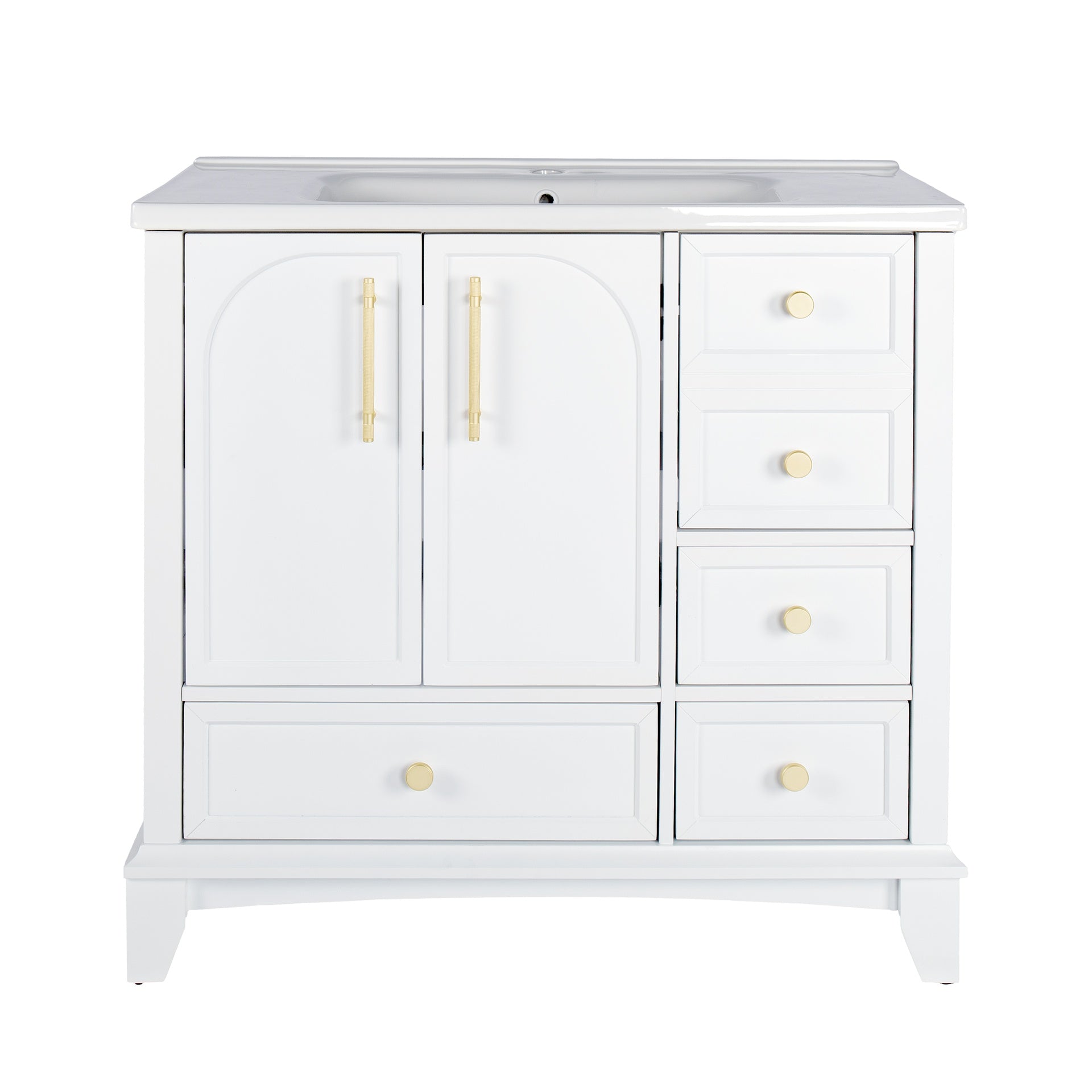 35.6" Modern Bathroom Vanity Sink Combo with Painted Surface, Mid-Century Freestanding Freestanding Bathroom Vanity Sink with Storage, High-end Restroom Vanity Cabinet with Drawers & Metal Handles