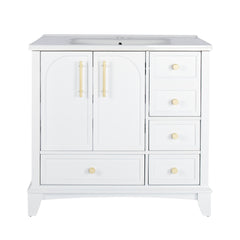 35.6" Modern Bathroom Vanity Sink Combo with Painted Surface, Mid-Century Freestanding Freestanding Bathroom Vanity Sink with Storage, High-end Restroom Vanity Cabinet with Drawers & Metal Handles
