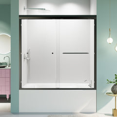 56"-60"W*58" H  Semi-Frameless Double Sliding Tub Door, Bypass Bathtub Shower, 1/4" (6mm) Thick SGCC Tempered Glass Door,  Matte Black