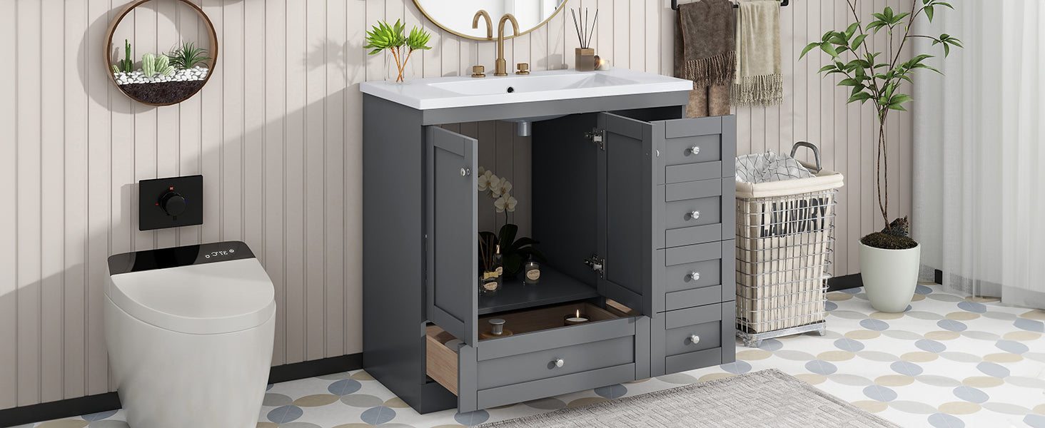 36 inch Shaker Style Free-Standing Bathroom Vanity Cabinet with Sink, 4 Soft-close Drawers and 2 Soft-close doors