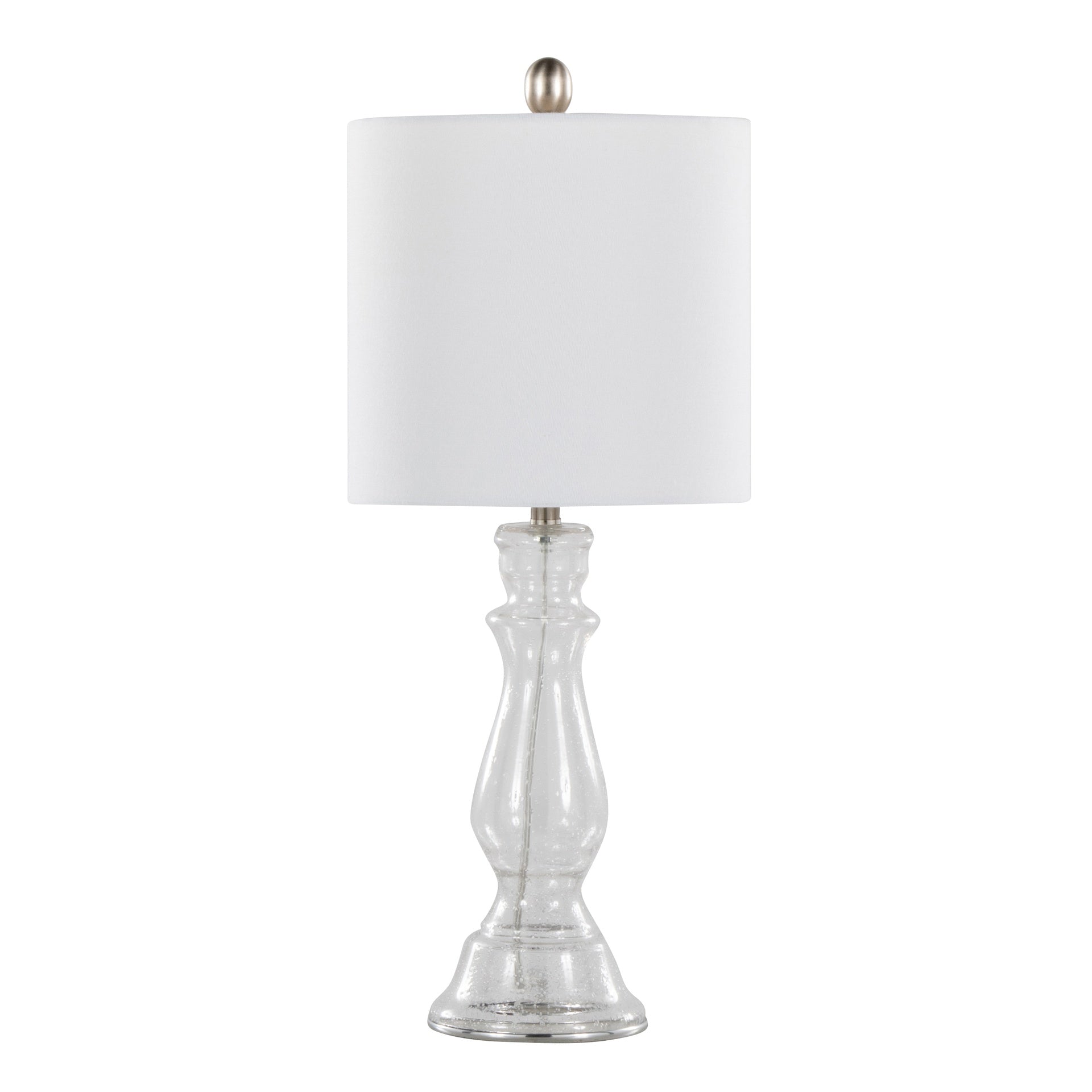 Bishop 24" Contemporary Glass Table Lamp in Clear Seeded Glass, Brushed Nickel and White Linen Shade from Grandview Gallery by LumiSource - Set of 2