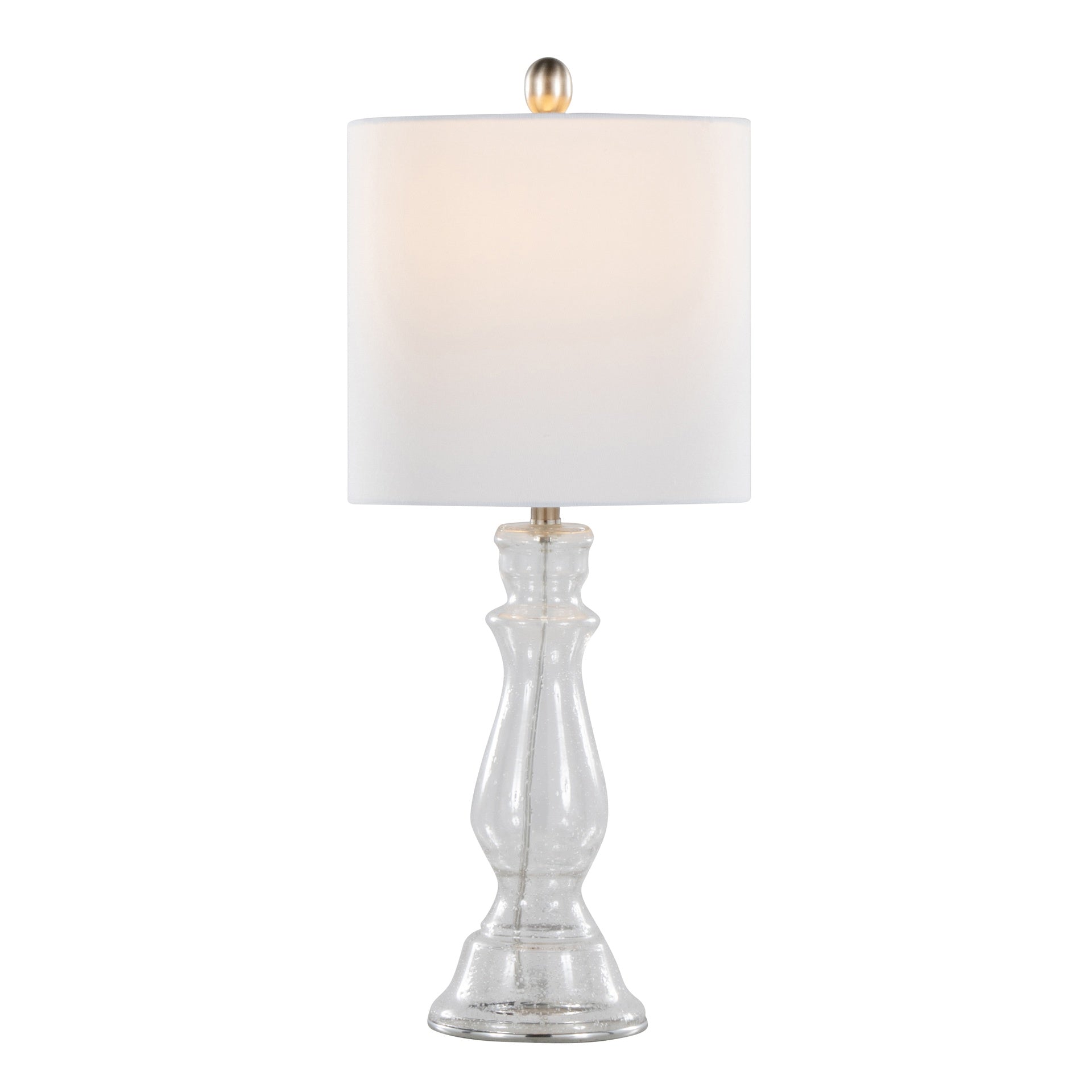 Bishop 24" Contemporary Glass Table Lamp in Clear Seeded Glass, Brushed Nickel and White Linen Shade from Grandview Gallery by LumiSource - Set of 2