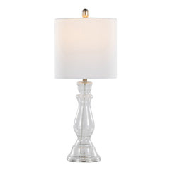 Bishop 24" Contemporary Glass Table Lamp in Clear Seeded Glass, Brushed Nickel and White Linen Shade from Grandview Gallery by LumiSource - Set of 2