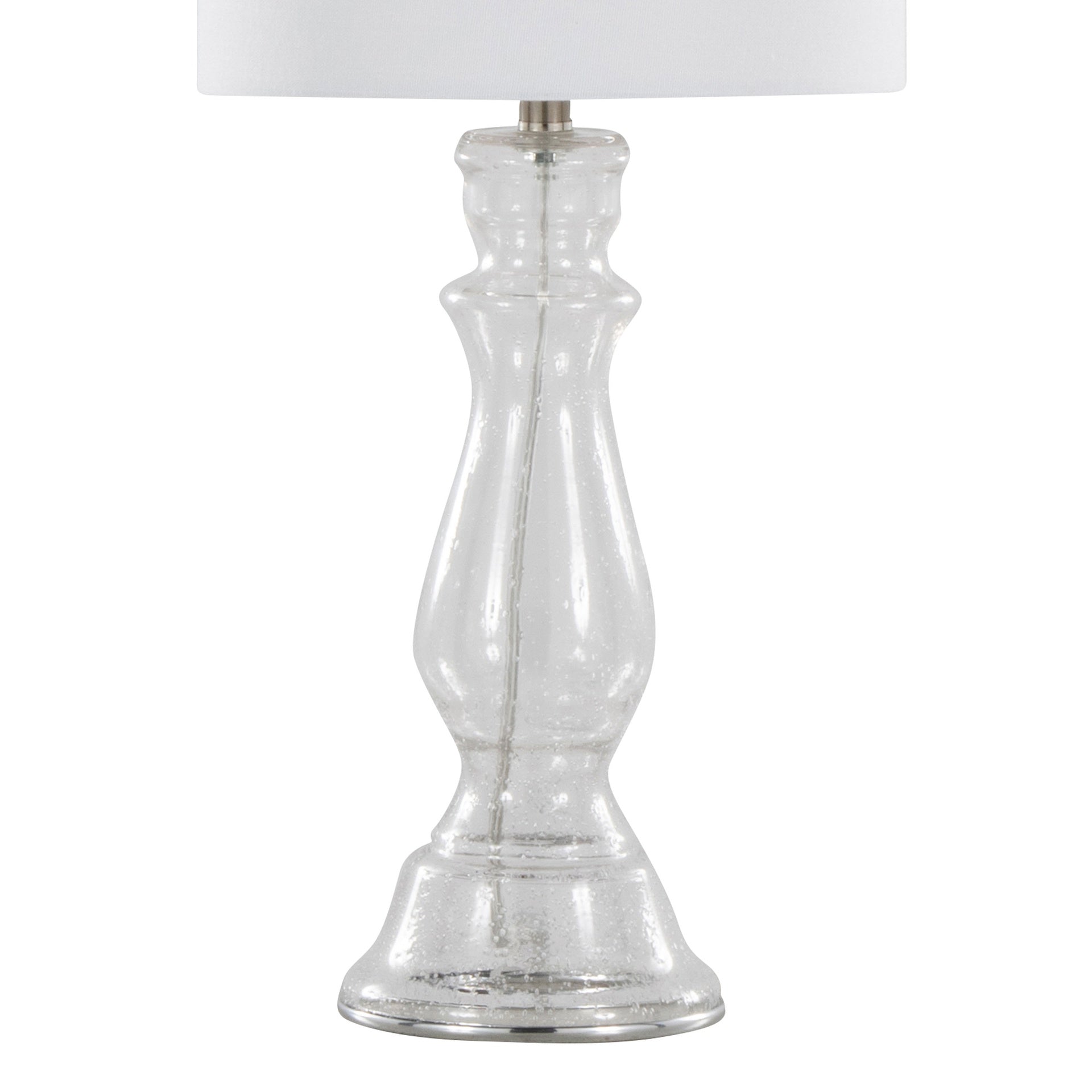 Bishop 24" Contemporary Glass Table Lamp in Clear Seeded Glass, Brushed Nickel and White Linen Shade from Grandview Gallery by LumiSource - Set of 2