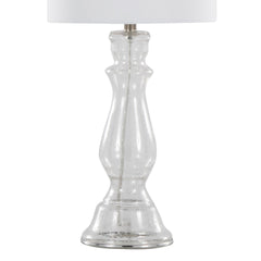 Bishop 24" Contemporary Glass Table Lamp in Clear Seeded Glass, Brushed Nickel and White Linen Shade from Grandview Gallery by LumiSource - Set of 2