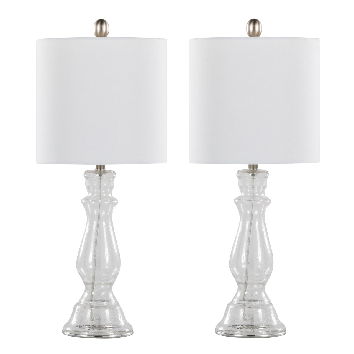 Bishop 24" Contemporary Glass Table Lamp in Clear Seeded Glass, Brushed Nickel and White Linen Shade from Grandview Gallery by LumiSource - Set of 2