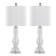 Bishop 24" Contemporary Glass Table Lamp in Clear Seeded Glass, Brushed Nickel and White Linen Shade from Grandview Gallery by LumiSource - Set of 2