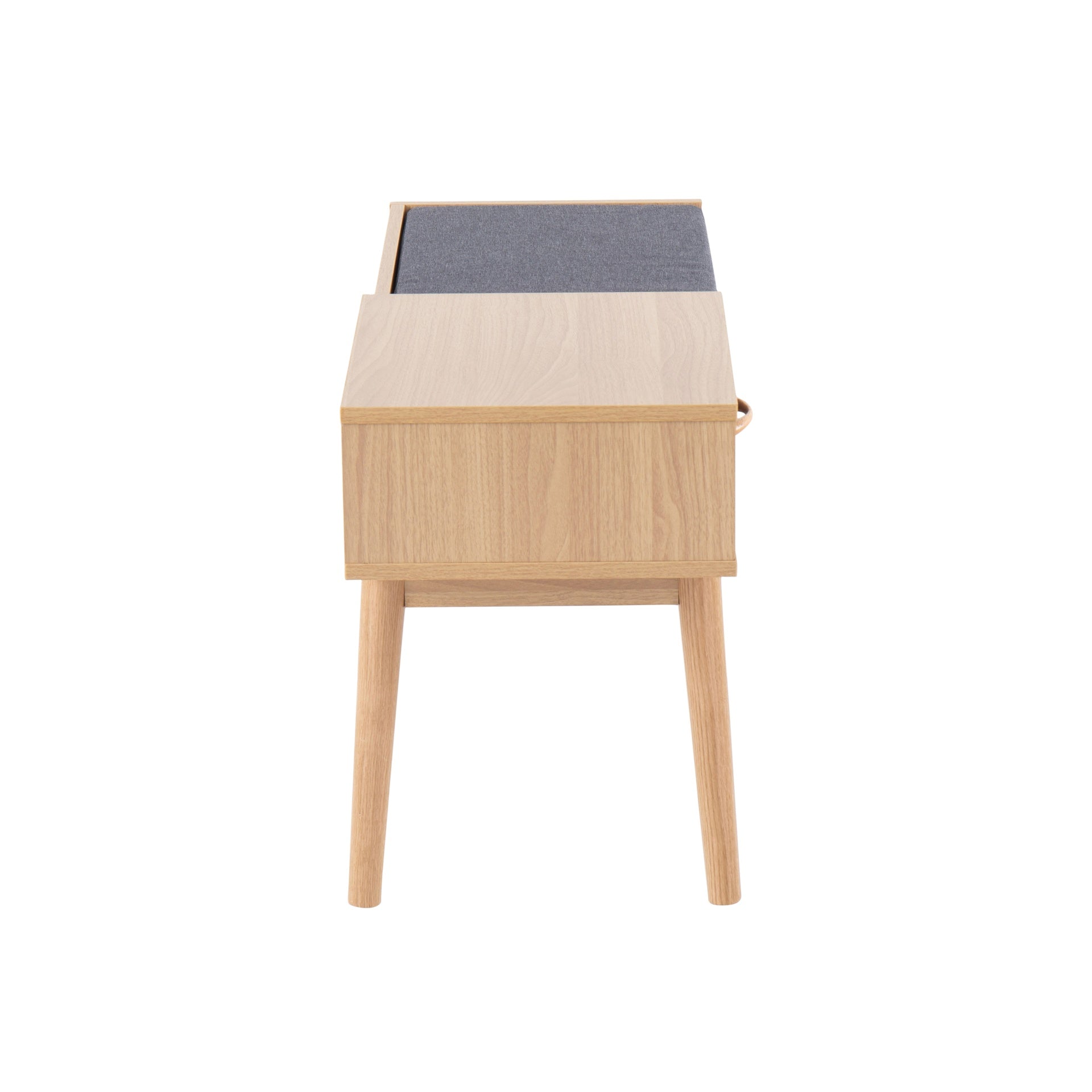 Telephone Contemporary Bench in Natural Wood and Grey Fabric with Pull-Out Drawer by LumiSource