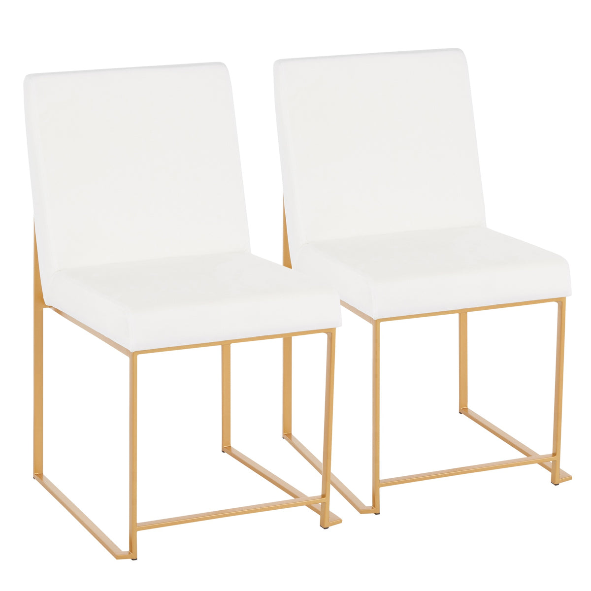 High Back Fuji Contemporary Dining Chair in Gold and White Velvet by LumiSource - Set of 2