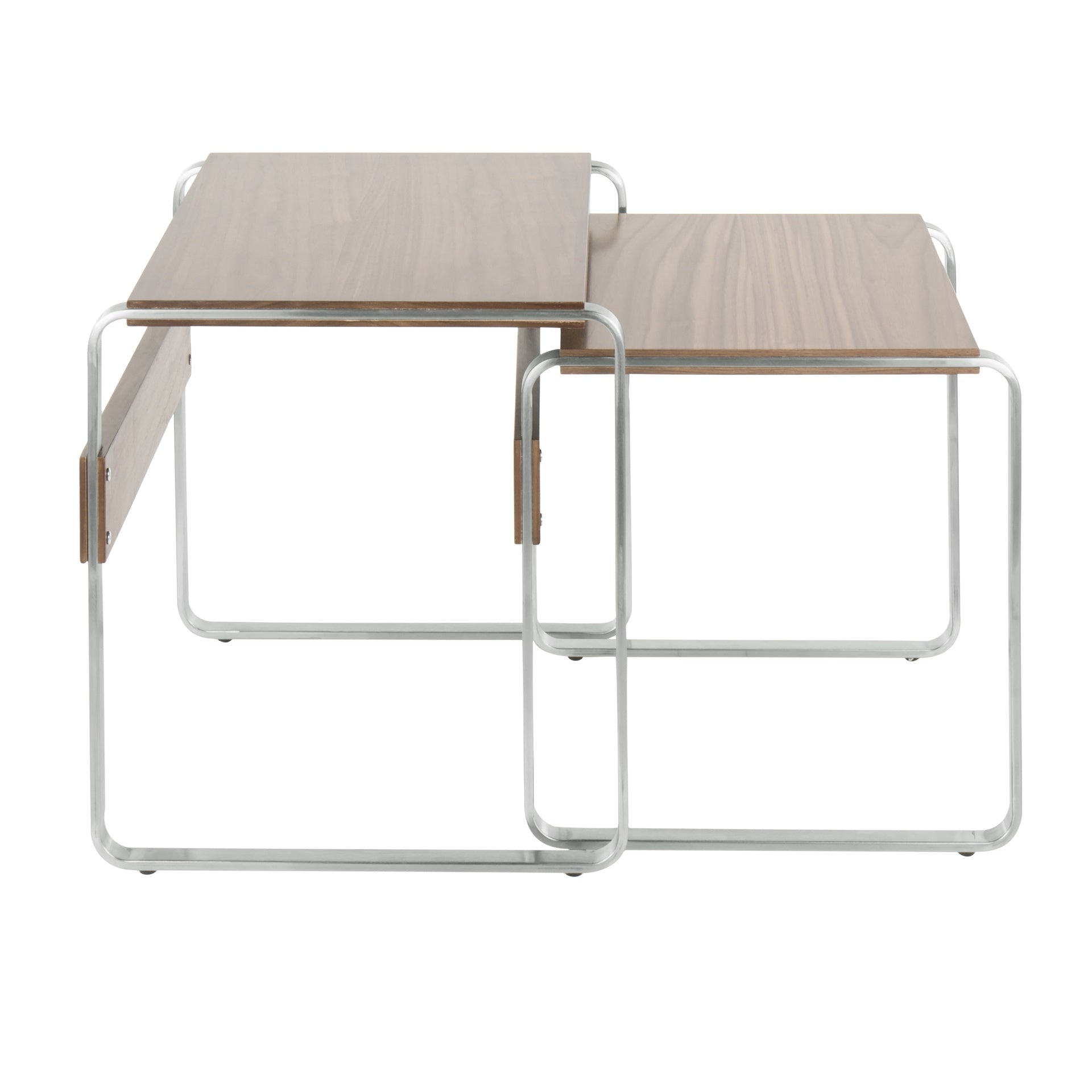 Tea Side Mid-Century Modern Nesting Tables in Stainless Steel and Walnut by LumiSource