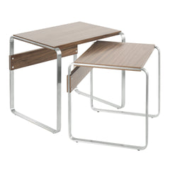 Tea Side Mid-Century Modern Nesting Tables in Stainless Steel and Walnut by LumiSource