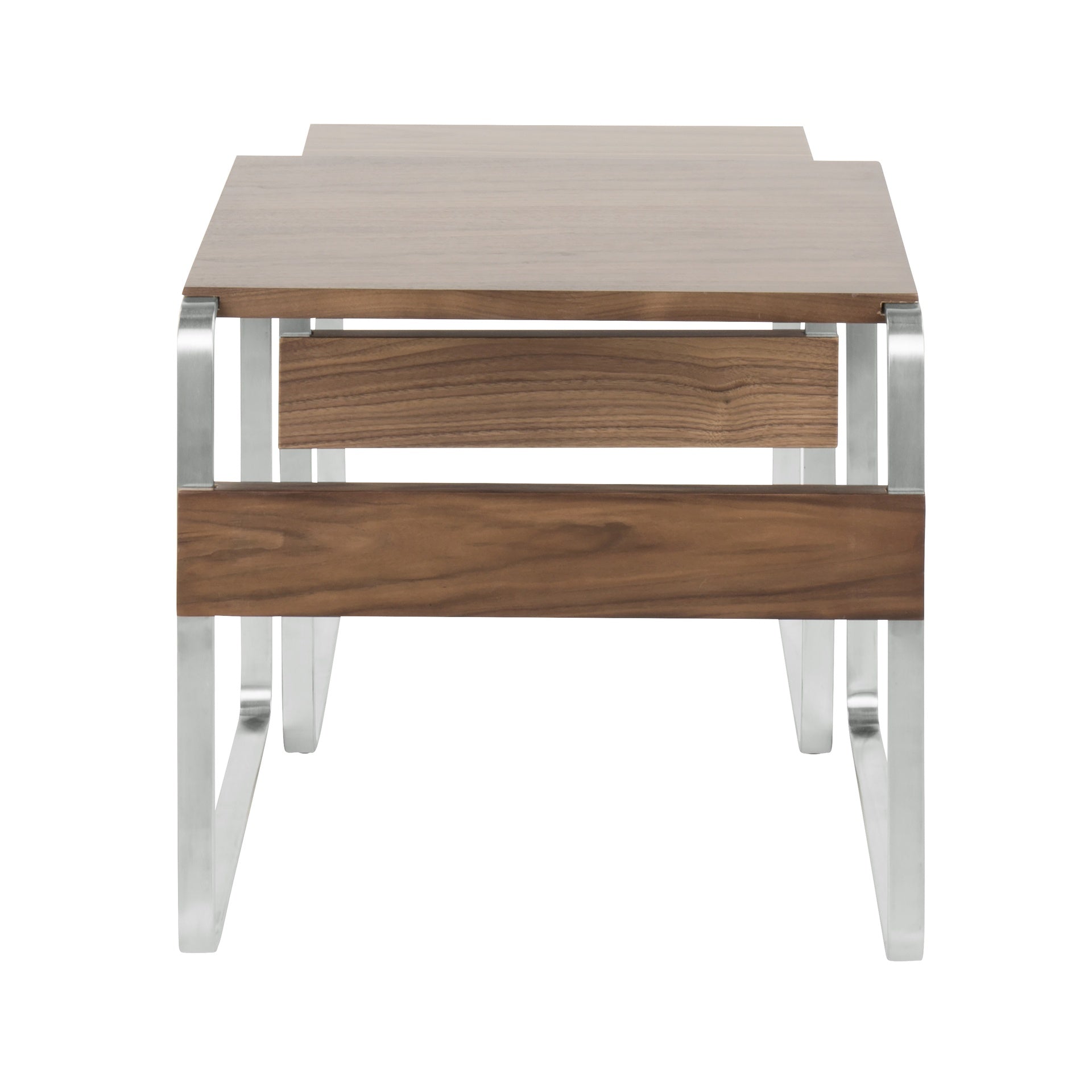Tea Side Mid-Century Modern Nesting Tables in Stainless Steel and Walnut by LumiSource