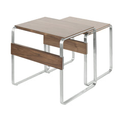 Tea Side Mid-Century Modern Nesting Tables in Stainless Steel and Walnut by LumiSource