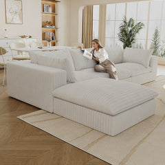 118.2" Cloud Sofa,Corduroy Fabric,Deep Seat Couches,Double-layer design,Removable Cushion,No Assembly, DIY Combination for Living room, Bedroom,Conference room ,Apartment,White