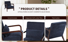 Mid Century Modern Armchair, Accent Chair with Solid Wood Frame and Detachable Lumbar Pillow for Living Room, Bedroom, Office(Antique Blue)