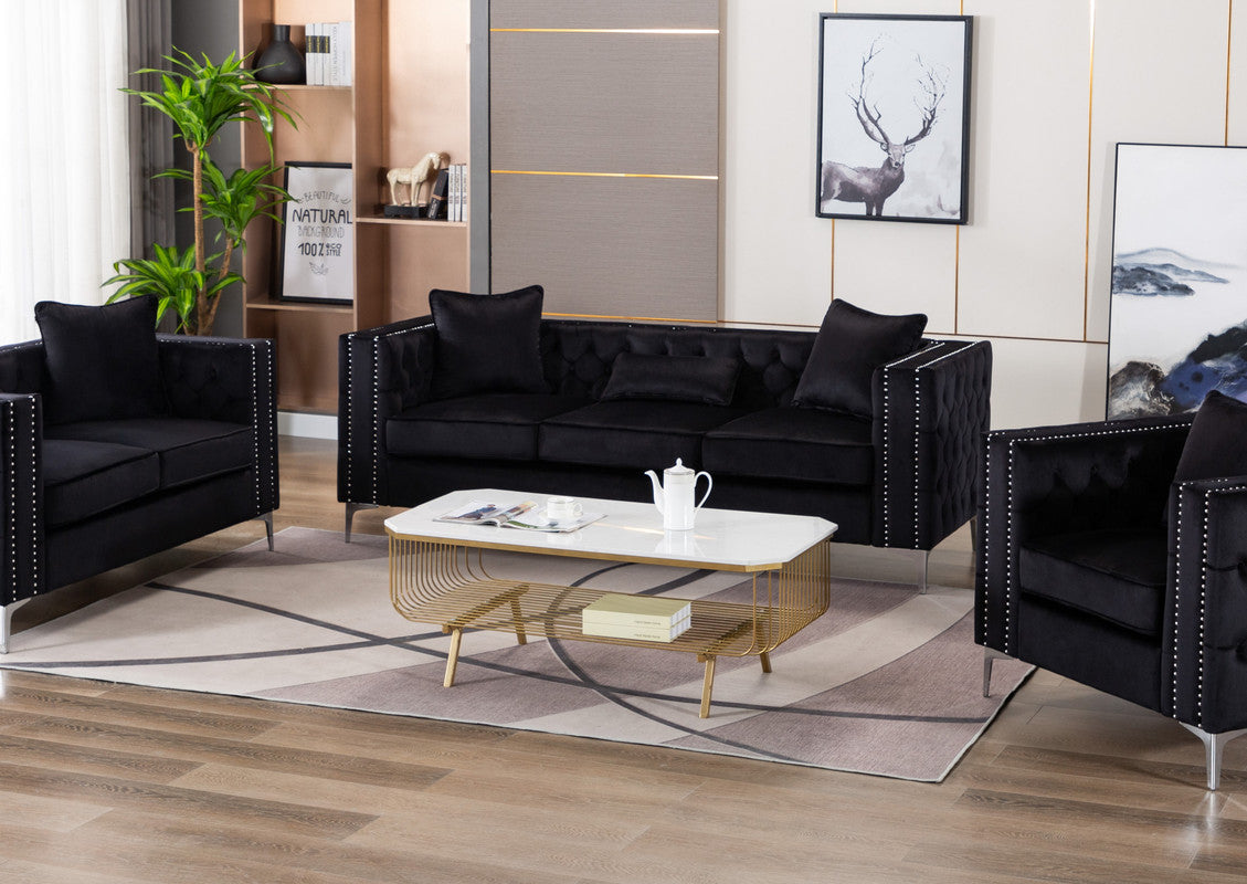 Lorreto 86" Black Velvet Sofa