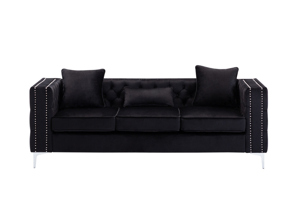 Lorreto 86" Black Velvet Sofa