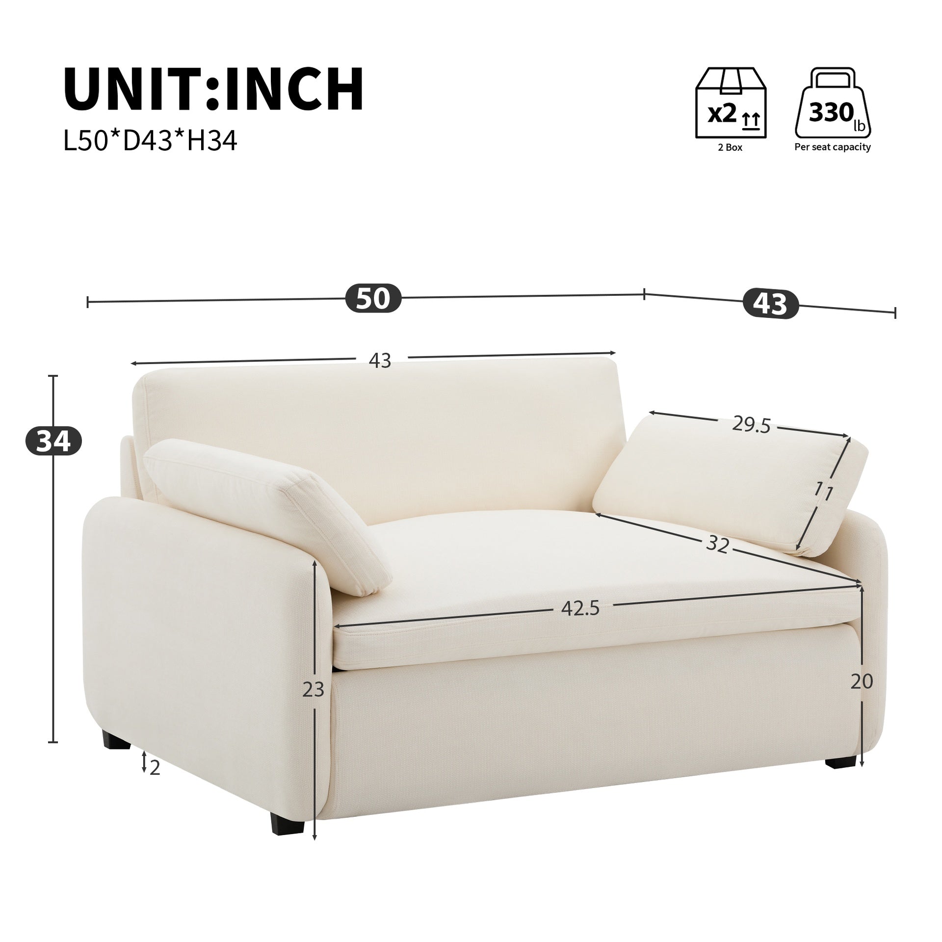 50*43" Oversized Chenille Single Sofa Chair, Wide and Deep Seat Accent Chair, Modern Upholstered Comfy Armchair, Couch Lounge with Pillows for Living Room&Apartment