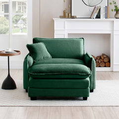Single Deep Seat Sofa With Footstool With One Pillow, Suitable for Living Room and Bedroom, Club Multiple Occasions,Green Corduroy