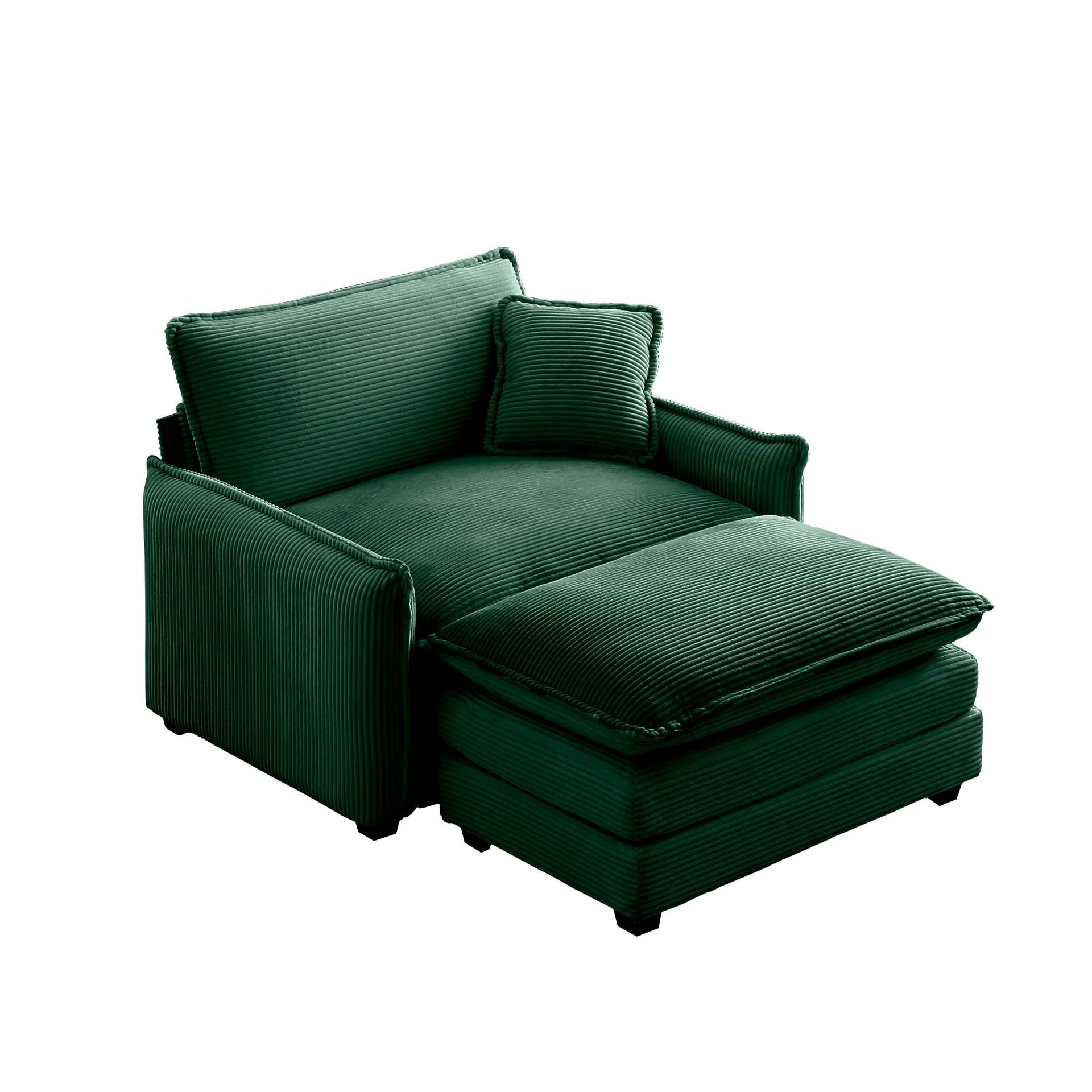 Single Deep Seat Sofa With Footstool With One Pillow, Suitable for Living Room and Bedroom, Club Multiple Occasions,Green Corduroy