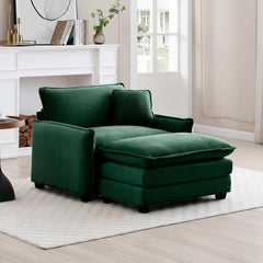 Single Deep Seat Sofa With Footstool With One Pillow, Suitable for Living Room and Bedroom, Club Multiple Occasions,Green Corduroy