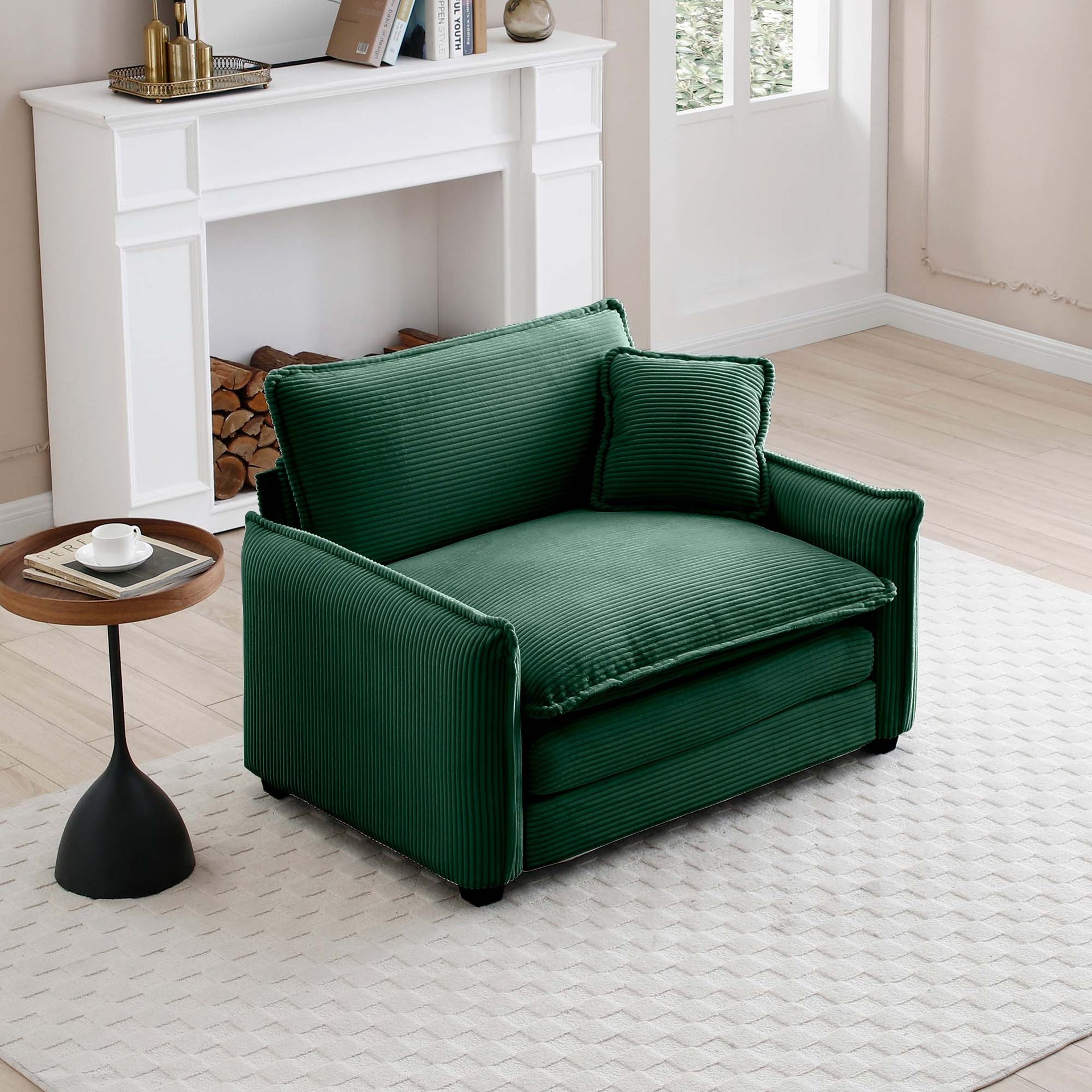 Comfortable Single Deep Seat Sofa With One Pillow, Suitable for Living Room and Bedroom, Club Multiple Occasions,Green Corduroy
