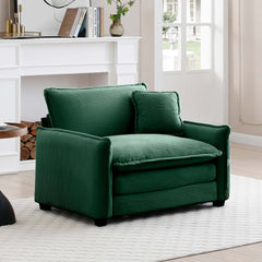 Comfortable Single Deep Seat Sofa With One Pillow, Suitable for Living Room and Bedroom, Club Multiple Occasions,Green Corduroy
