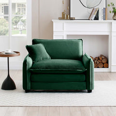 Comfortable Single Deep Seat Sofa With One Pillow, Suitable for Living Room and Bedroom, Club Multiple Occasions,Green Corduroy