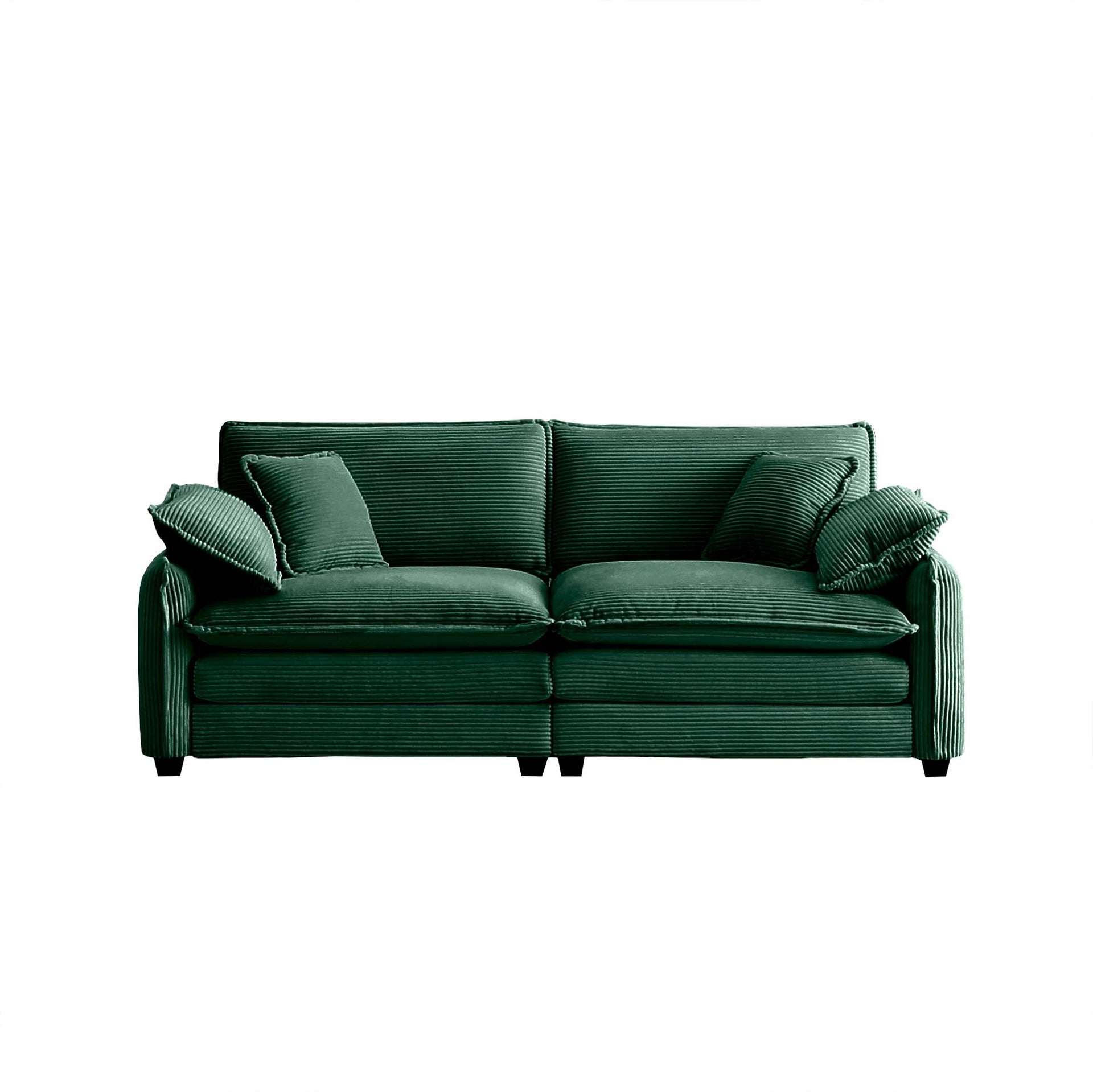Warm and Cozy Living Room Sofa with 4 Pillows Upholstered Large Deep Seat 2 Seater Sofa for Living Room,Green Corduroy