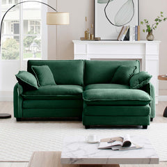 Two-Seater Sofa  with One Footrest, L-Shaped 2-Seater Sofa with Ottoman for Small Living Spaces,Green Corduroy