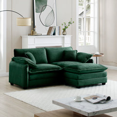 Two-Seater Sofa  with One Footrest, L-Shaped 2-Seater Sofa with Ottoman for Small Living Spaces,Green Corduroy