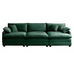 Mid-Century Modern 3-Seater Sectional Sofa with 2 Arm Pillows and 3 Throw Pillows,Green Corduroy Fabric