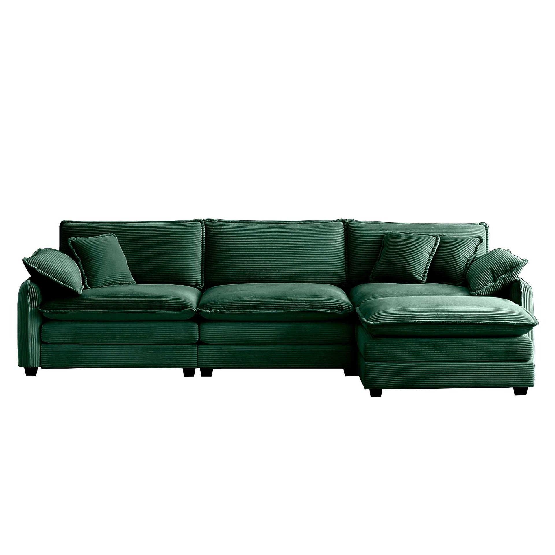 Oversize 3-seater sofa with One footrest, L-shaped Sectional sofa with ottoman for living rooms,Green corduroy sofa