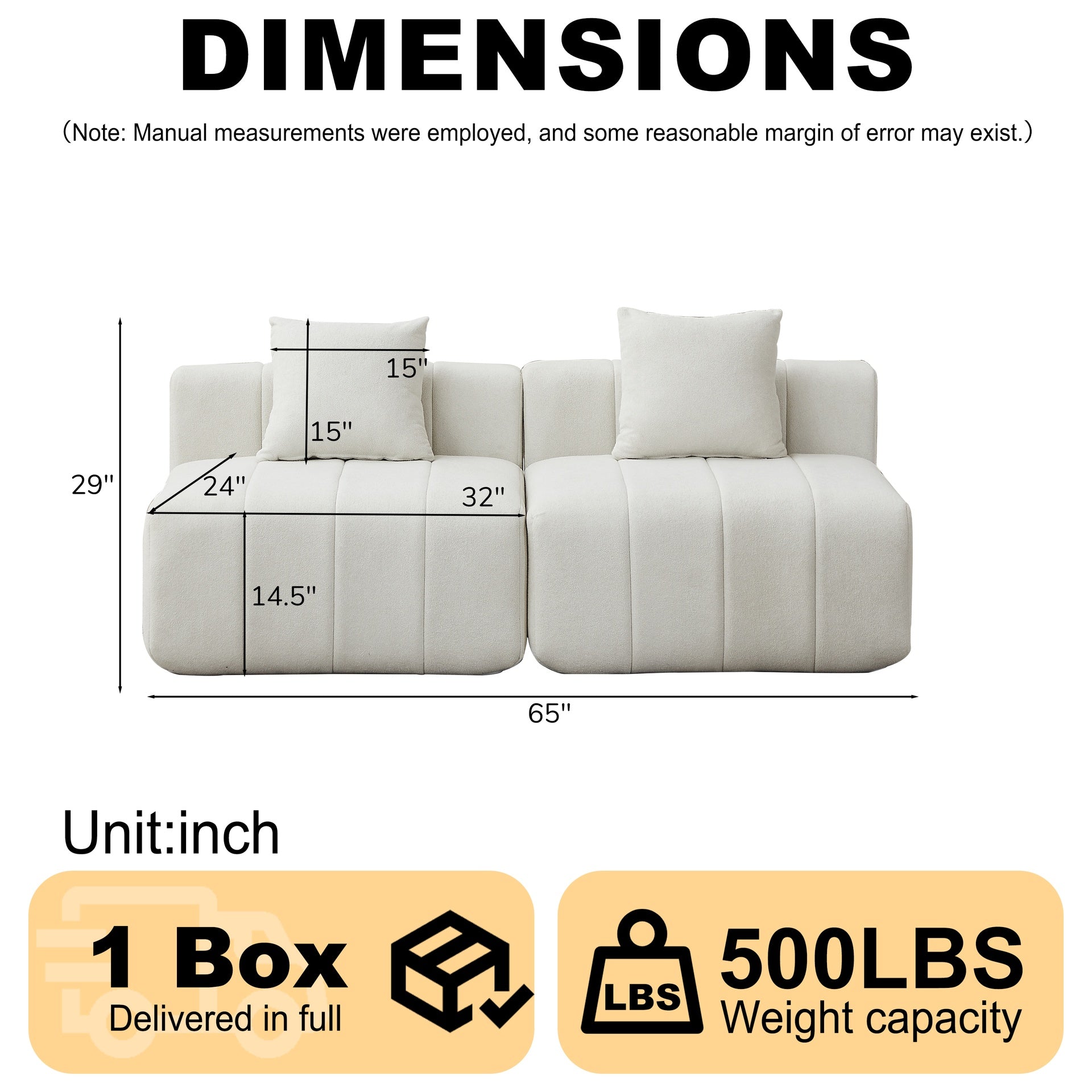 Chenille sectional sofa with 2 pillows,Symmetrical Modular Sofa Sectional for bedroom, living room, office for leisure or nap, reading room, and lobby