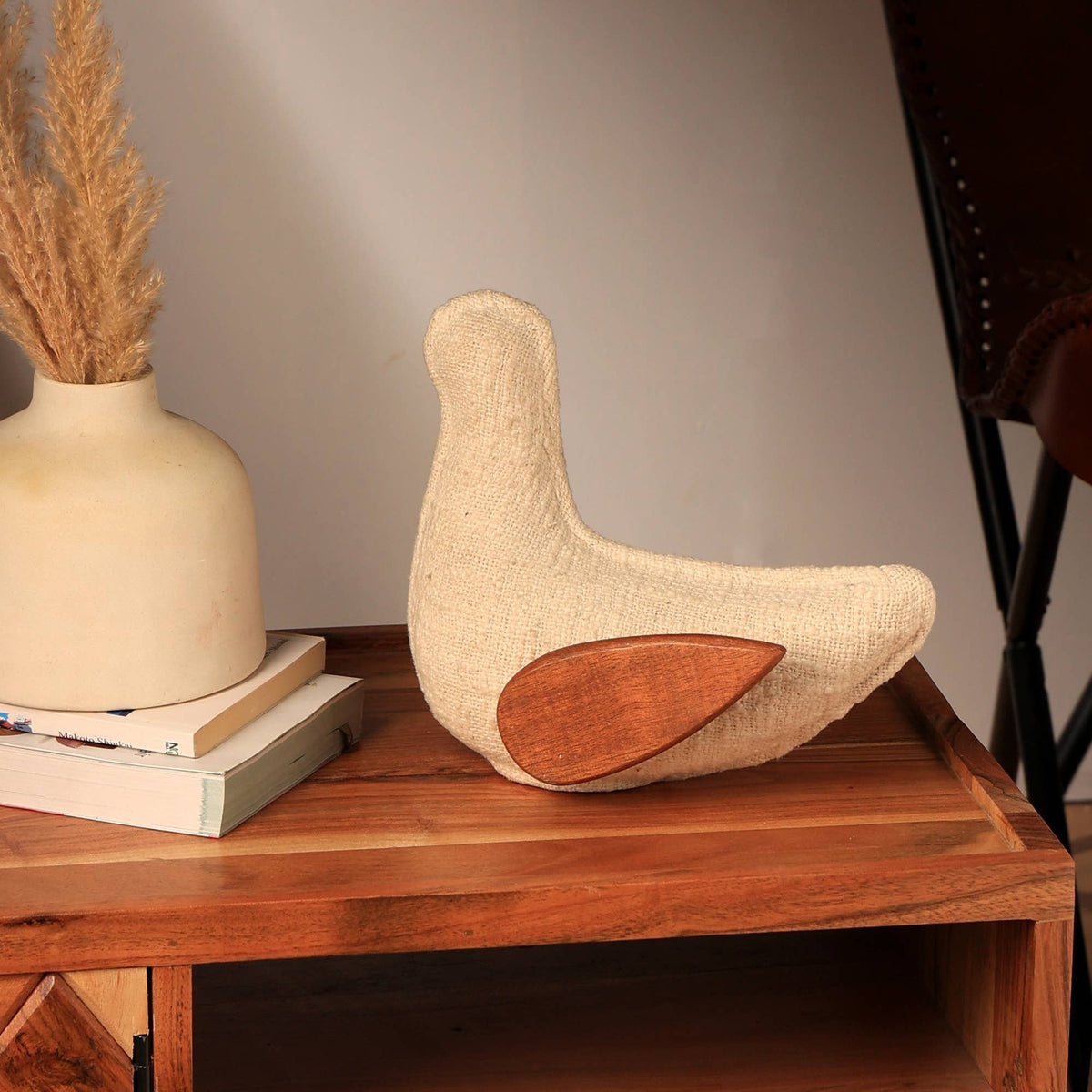 EcoMix Dove with Fabric & Wood Wings – Handcrafted Figurine & Sculptural Décor-9X4.5X7.8"