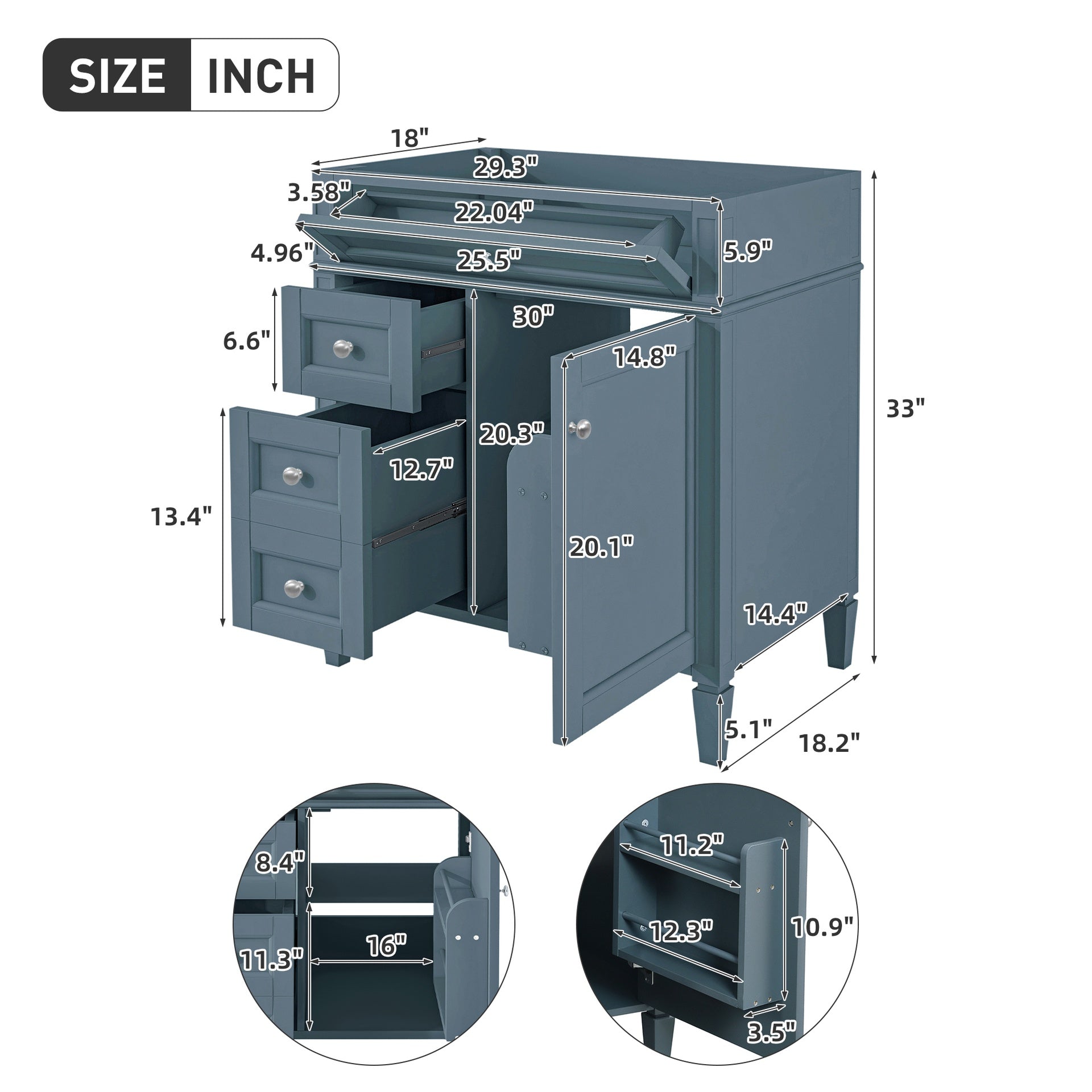 30'' Bathroom Vanity without Top Sink, Modern Bathroom Storage Cabinet with 2 Drawers and a Tip-out Drawer (NOT INCLUDE BASIN)