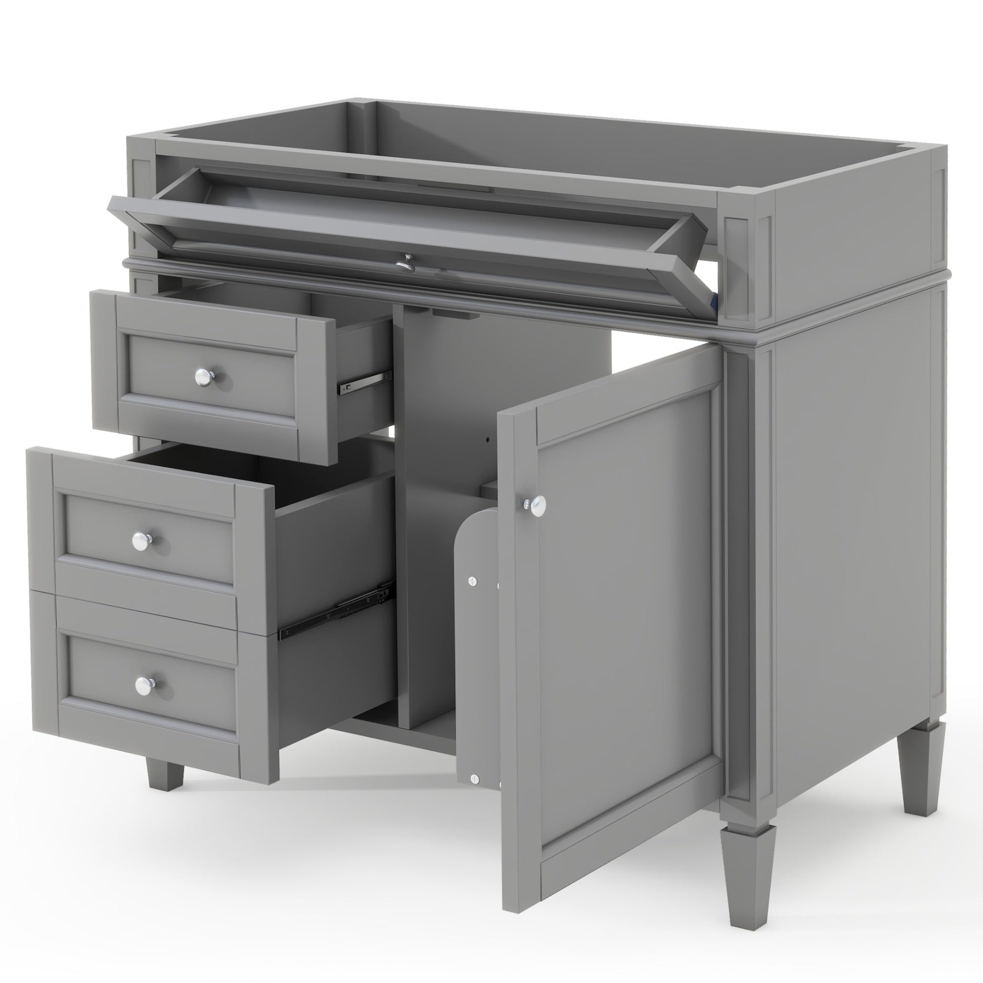 36'' Bathroom Vanity without Top Sink, Modern Bathroom Storage Cabinet with 2 Drawers and a Tip-out Drawer, Solid Wood Frame (NOT INCLUDE BASIN SINK; REPLACE WF315154AAE)