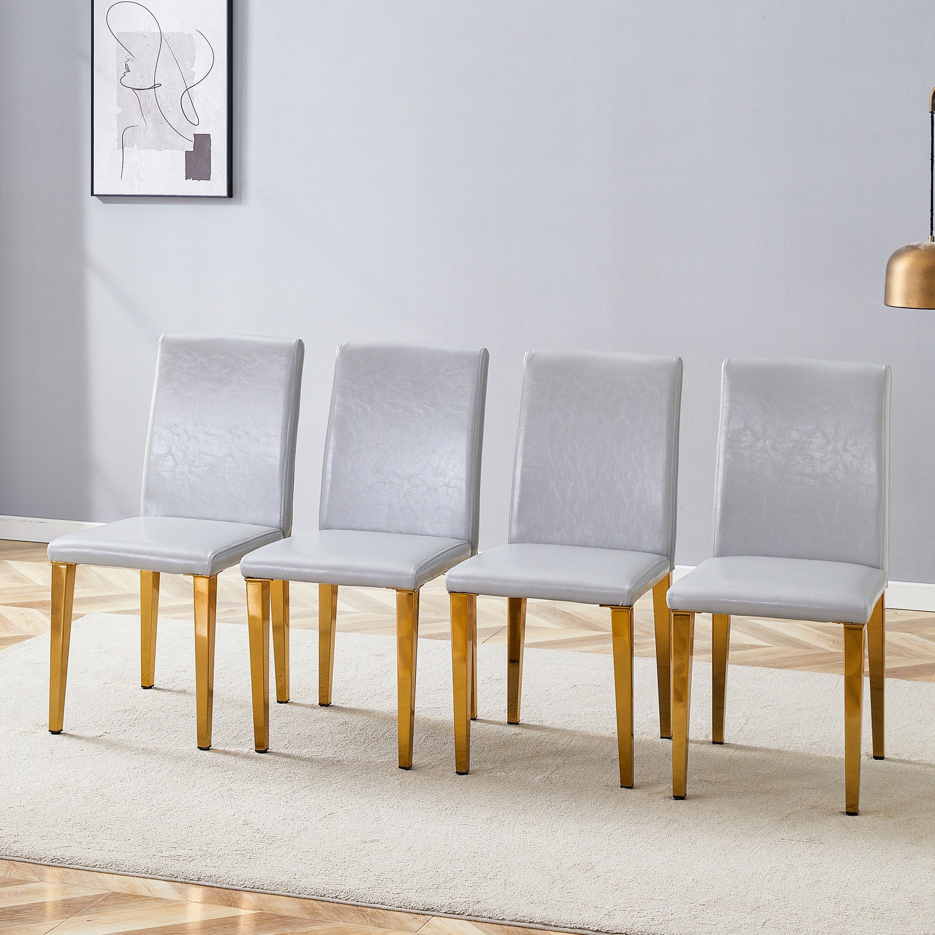 Four Light Gray PU dining chairs, simple and versatile, comfortable and accompanied. Exquisite and versatile dining chairs unlock a comfortable new experience.(Set of 4)