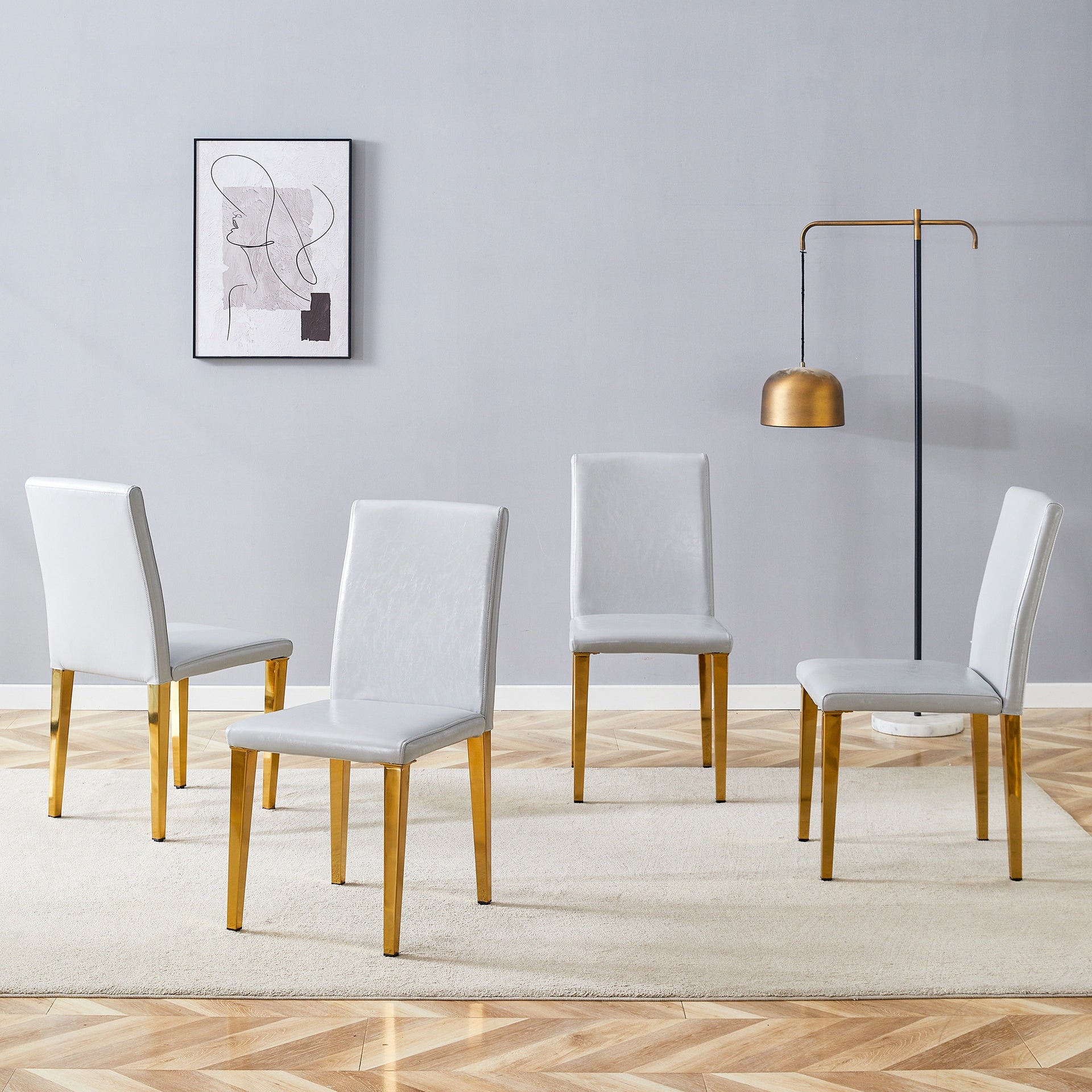 Four Light Gray PU dining chairs, simple and versatile, comfortable and accompanied. Exquisite and versatile dining chairs unlock a comfortable new experience.(Set of 4)