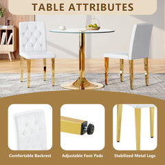 4-pack white PU dining chairs: ergonomic buckle backrest, 35 inches high, golden metal legs,Combines Comfort and Texture.Perfectly suitable for family dining rooms, hotel banquet halls,etcW1151P295709