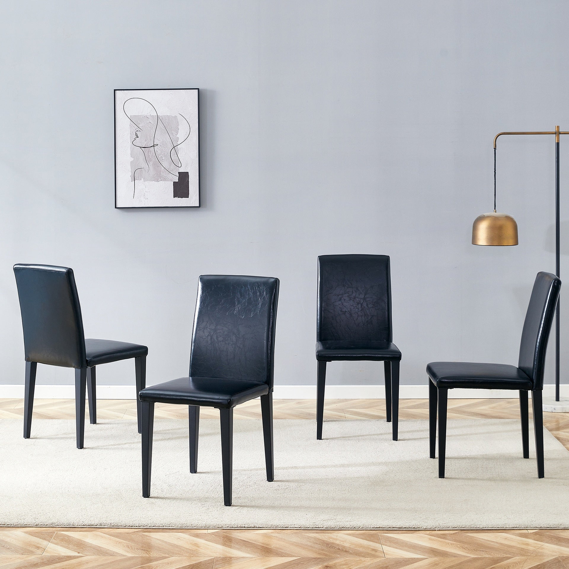 Four black PU dining chairs, simple and versatile, comfortable and accompanied. The exquisite and multifunctional dining chair has opened up a comfortable new experience. (4-piece set)W1151P263105
