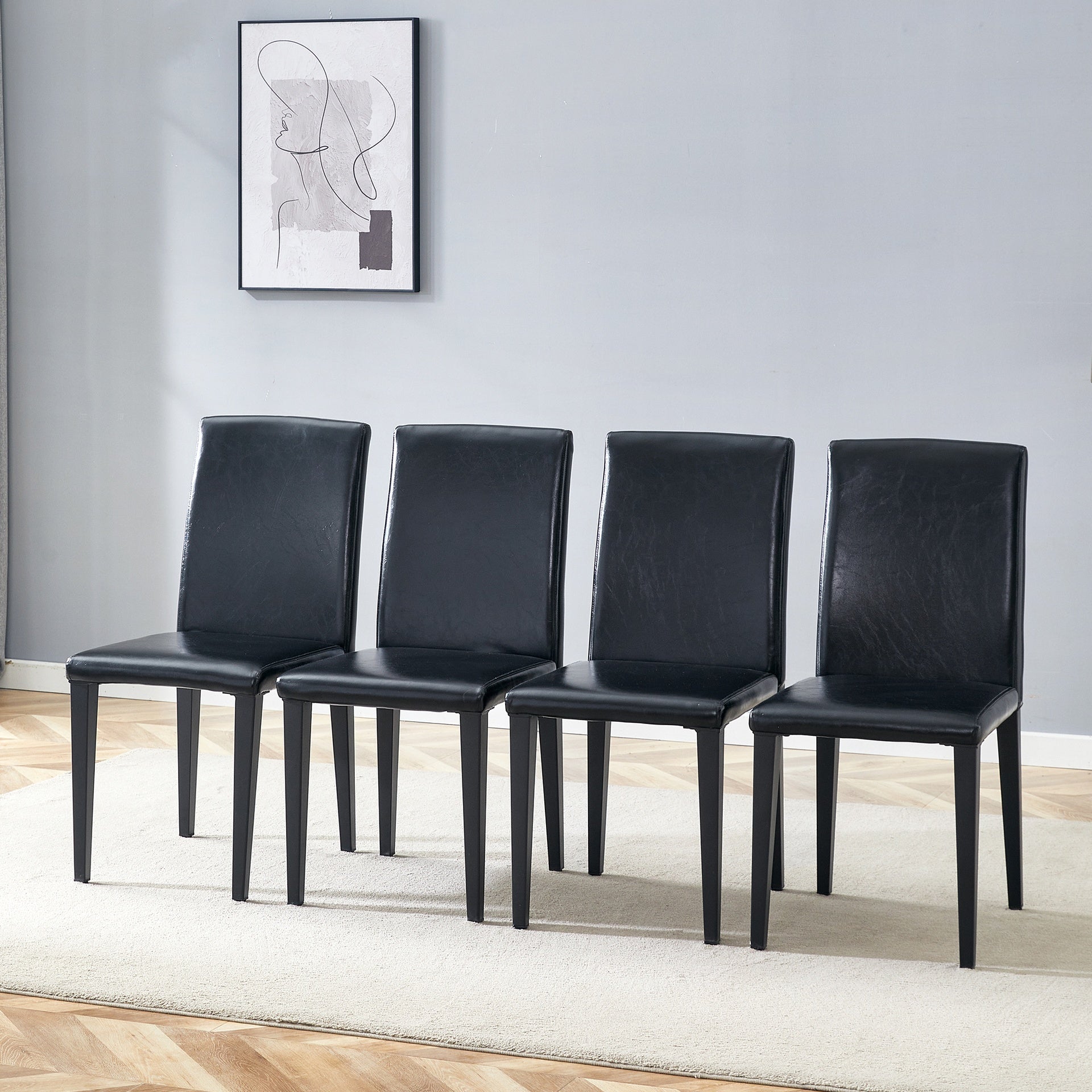 Four black PU dining chairs, simple and versatile, comfortable and accompanied. The exquisite and multifunctional dining chair has opened up a comfortable new experience. (4-piece set)W1151P263105