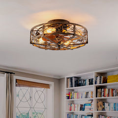 20'' Mounting Type Caged  Ceiling Fan with Lights and Remote Control  ,Reversible Motor, DC Remote Control,6 Speed Ceiling Fan,Timing Fan Lamp--NOT Included Bulbs(Antique Bronze)