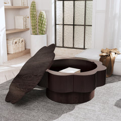 31.50"Modern Flower Shaped Coffee Table, Plum Blossom Shaped Coffee Table with Storage – Natural Wood Veneer, for LivingRoom, Apartment, Office, Easy Assembly, Dark Brown