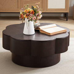 31.50"Modern Flower Shaped Coffee Table, Plum Blossom Shaped Coffee Table with Storage – Natural Wood Veneer, for LivingRoom, Apartment, Office, Easy Assembly, Dark Brown